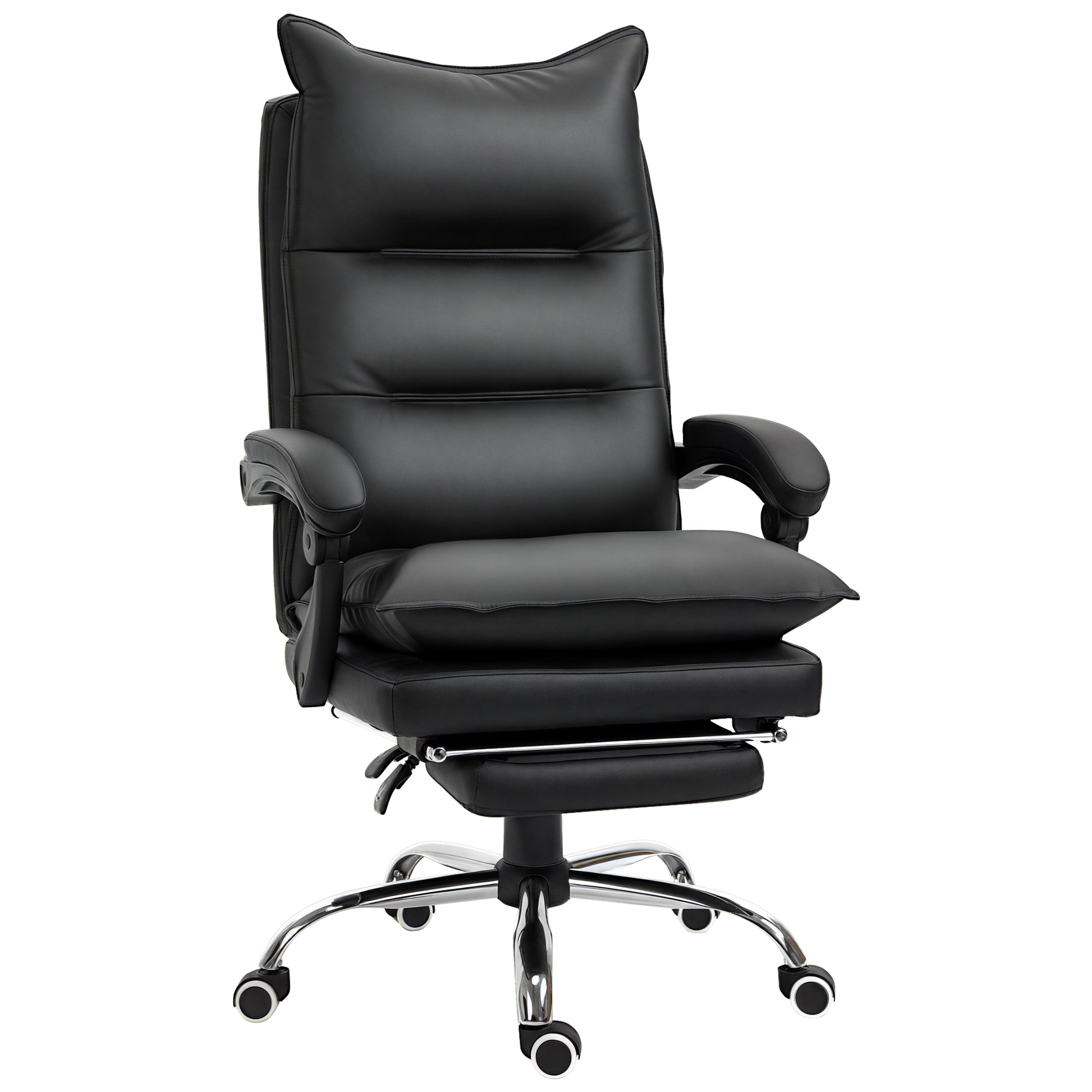 Office Chair with Reclining Function, Ergonomic Desk Chair, Height Adjustable Swivel Chair with Footrest, Upholstered, Up to 135 kg load capacity, for Office, Study, Black