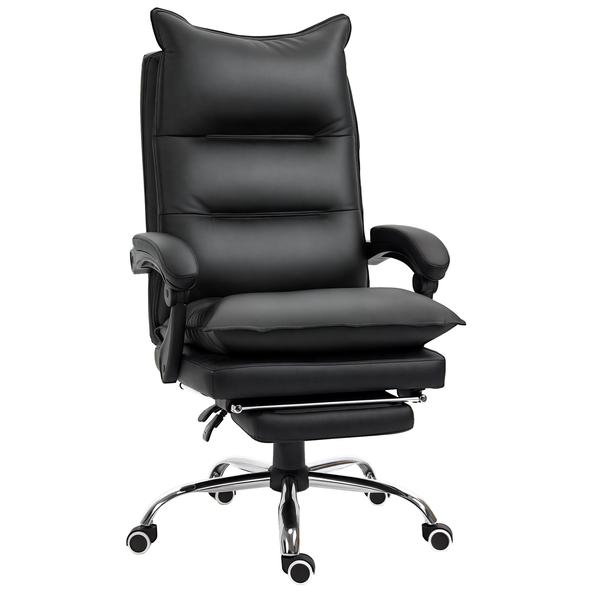 Office Chair with Reclining Function, Ergonomic Desk Chair, Height Adjustable Swivel Chair with Footrest, Upholstered, Up to 135 kg load capacity, for Office, Study, Black