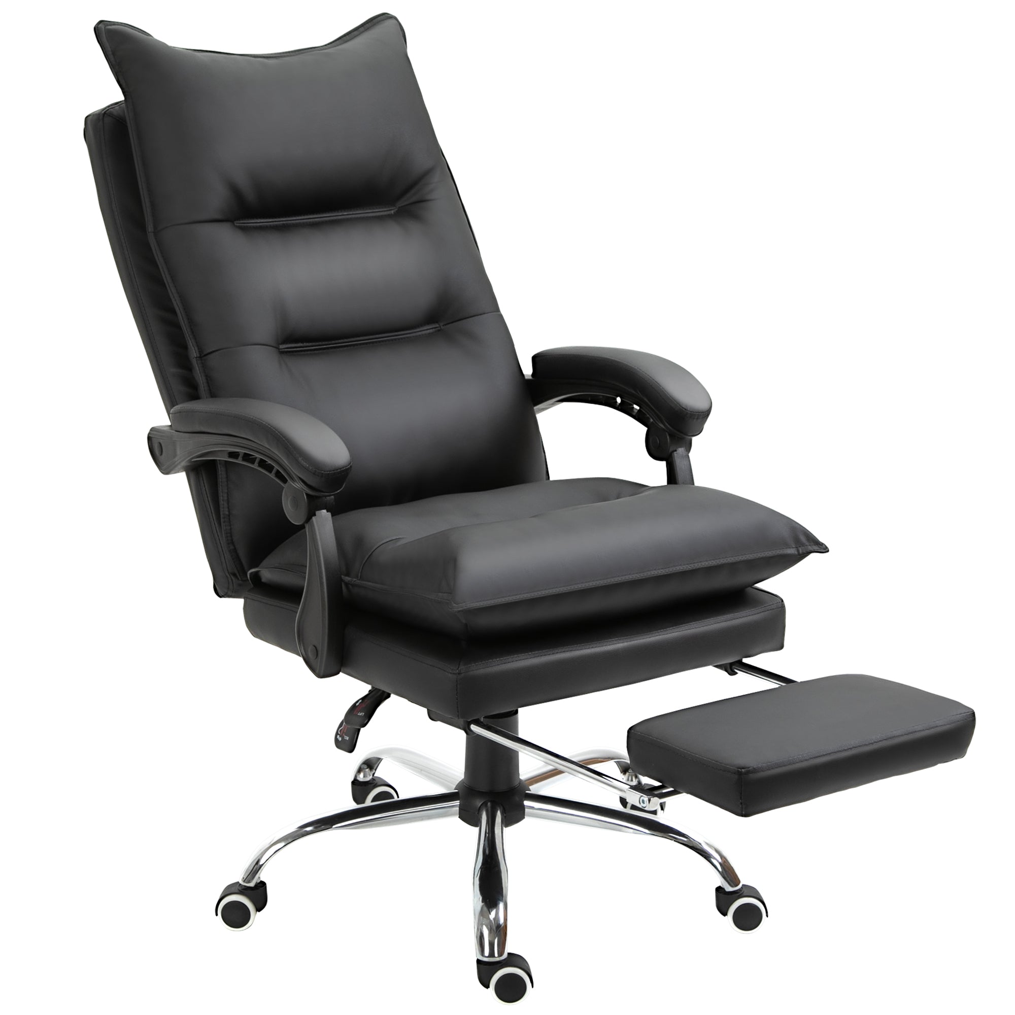 Office Chair with Reclining Function, Ergonomic Desk Chair, Height Adjustable Swivel Chair with Footrest, Upholstered, Up to 135 kg load capacity, for Office, Study, Black