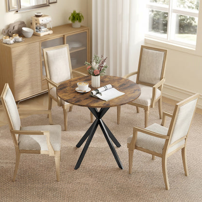 Round Dining Table (31.5 in Ø) Industrial Style with Steel Legs — Kitchen, Dining, Home Office, Rustic Brown