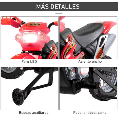 Rechargeable 6V Battery Kids Electric Motorcycle 3+ Years Charger and Support Wheels 102x53x66 cm Red