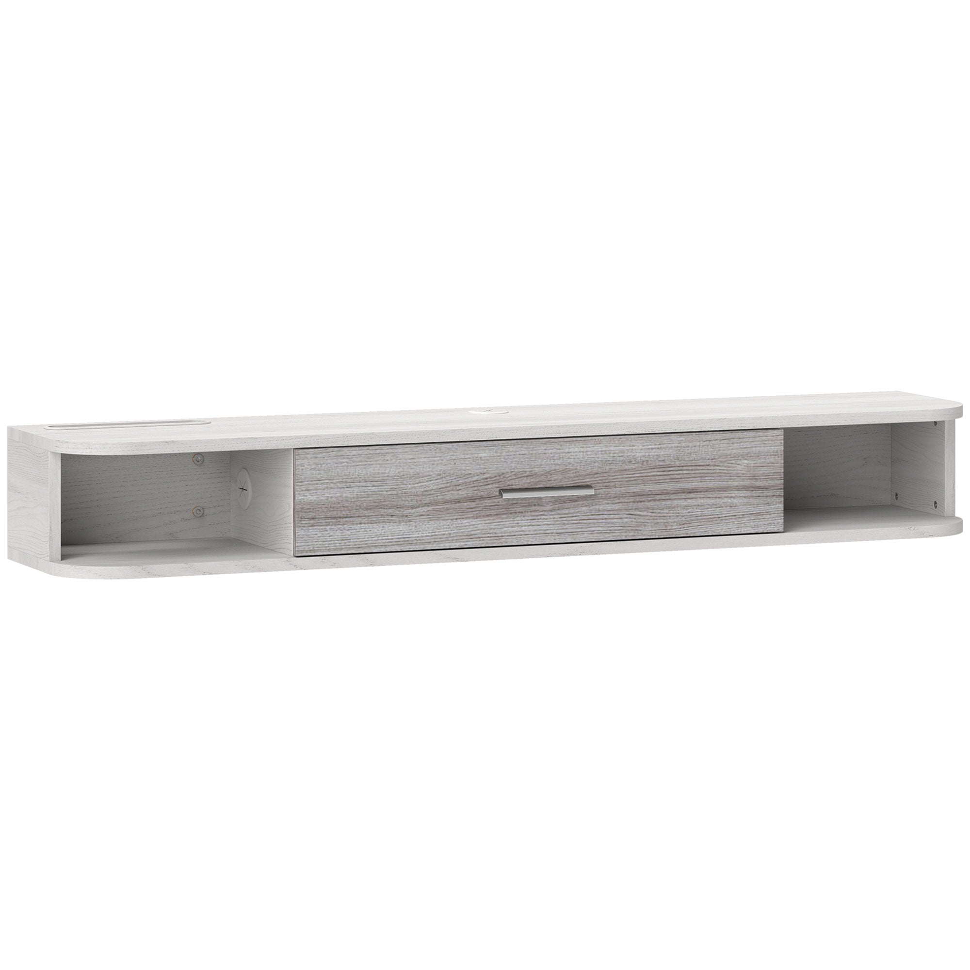 Floating TV Stand with 2 Open Shelves and Flip-Down Cabinet, Wooden TV Cabinet, 120x26x16 cm, White and Gray