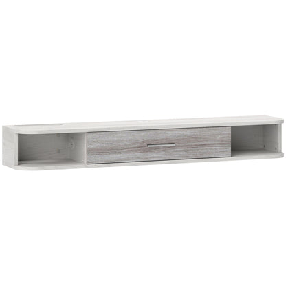Floating TV Stand with 2 Open Shelves and Flip-Down Cabinet, Wooden TV Cabinet, 120x26x16 cm, White and Gray