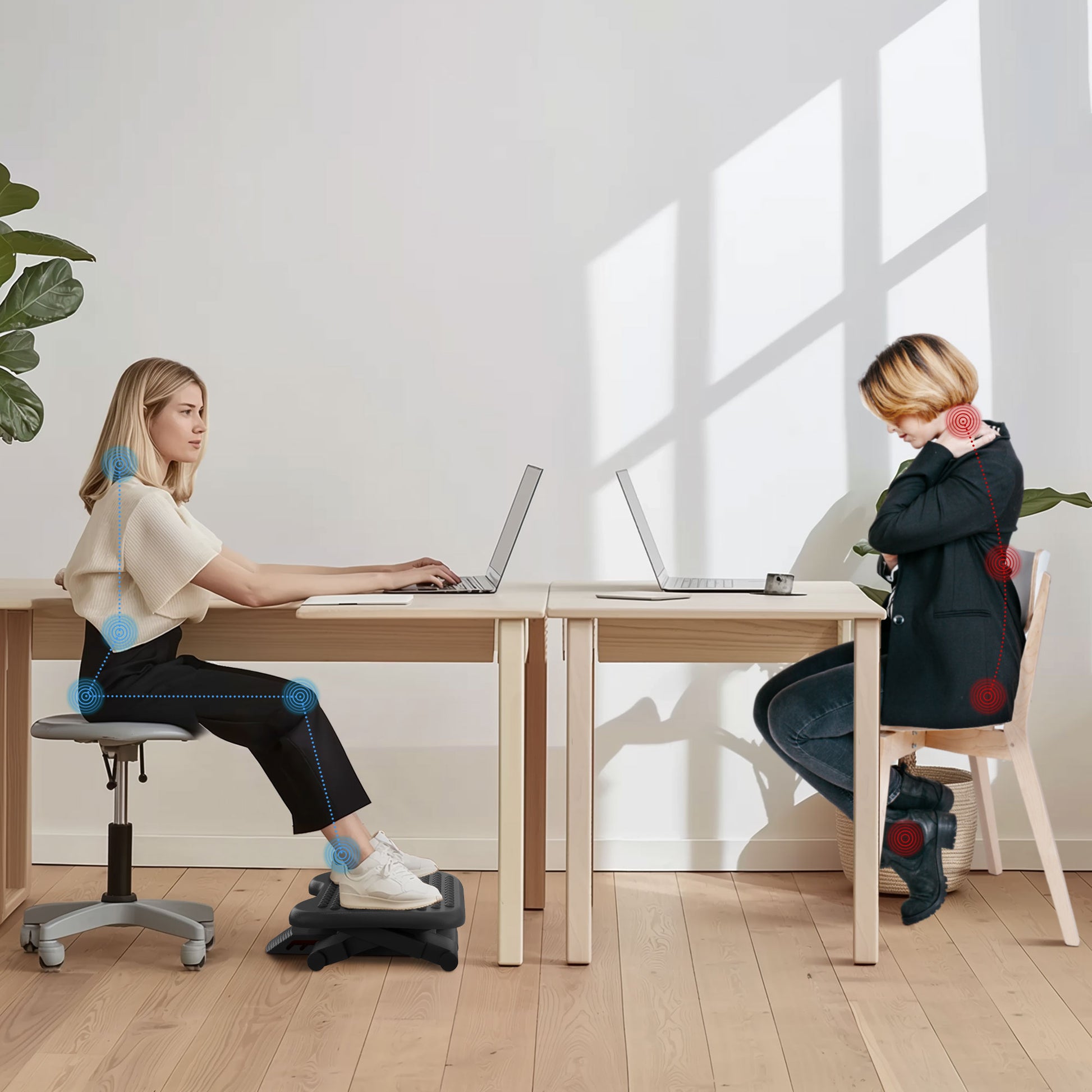 Desk Footrest, Ergonomic Footrest, Adjustable 30° Angle, 3-Position Height Adjustment, for Office and Home, Black