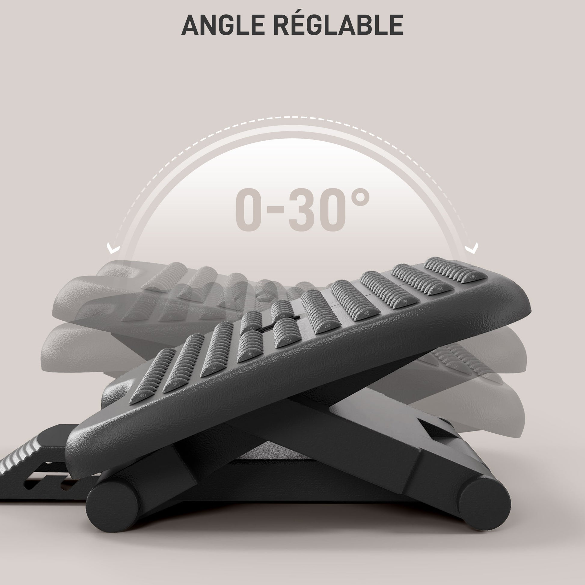 Desk Footrest, Ergonomic Footrest, Adjustable 30° Angle, 3-Position Height Adjustment, for Office and Home, Black