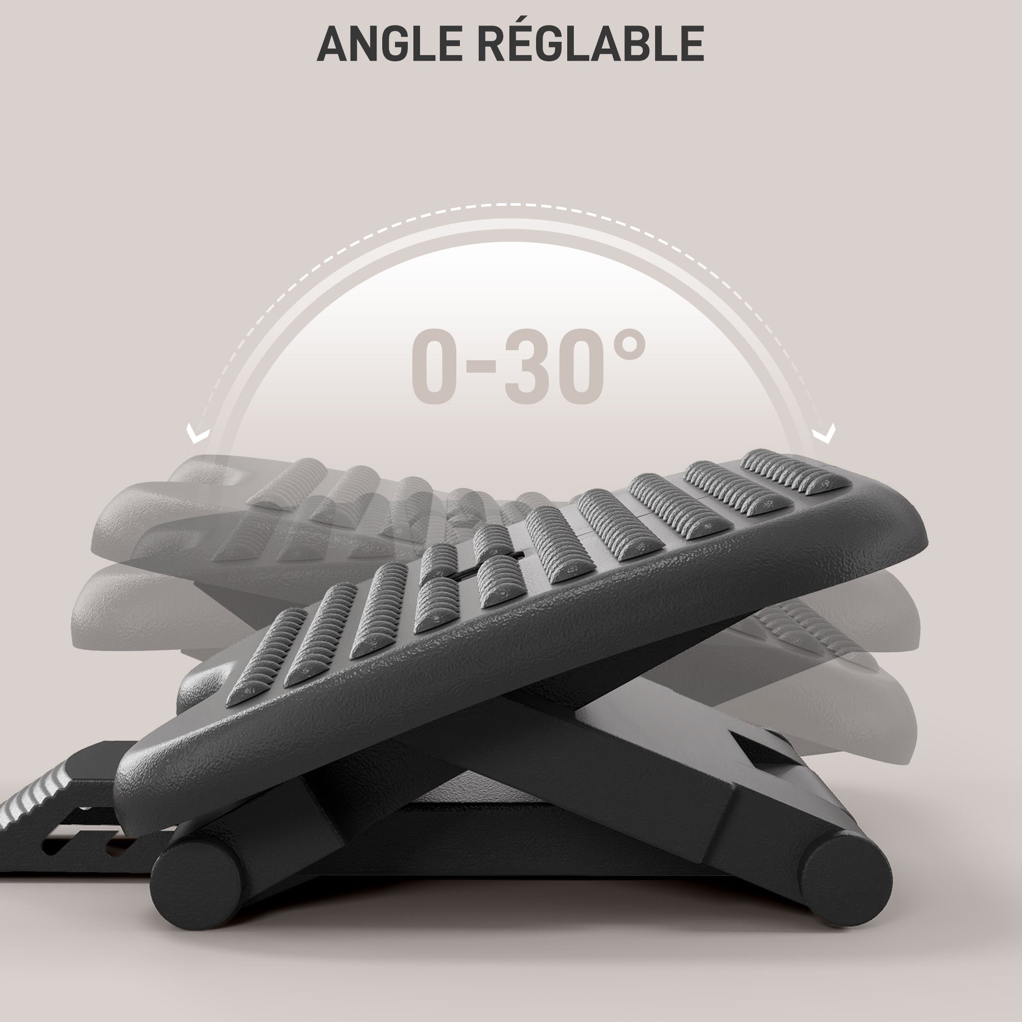 Desk Footrest, Ergonomic Footrest, Adjustable 30° Angle, 3-Position Height Adjustment, for Office and Home, Black
