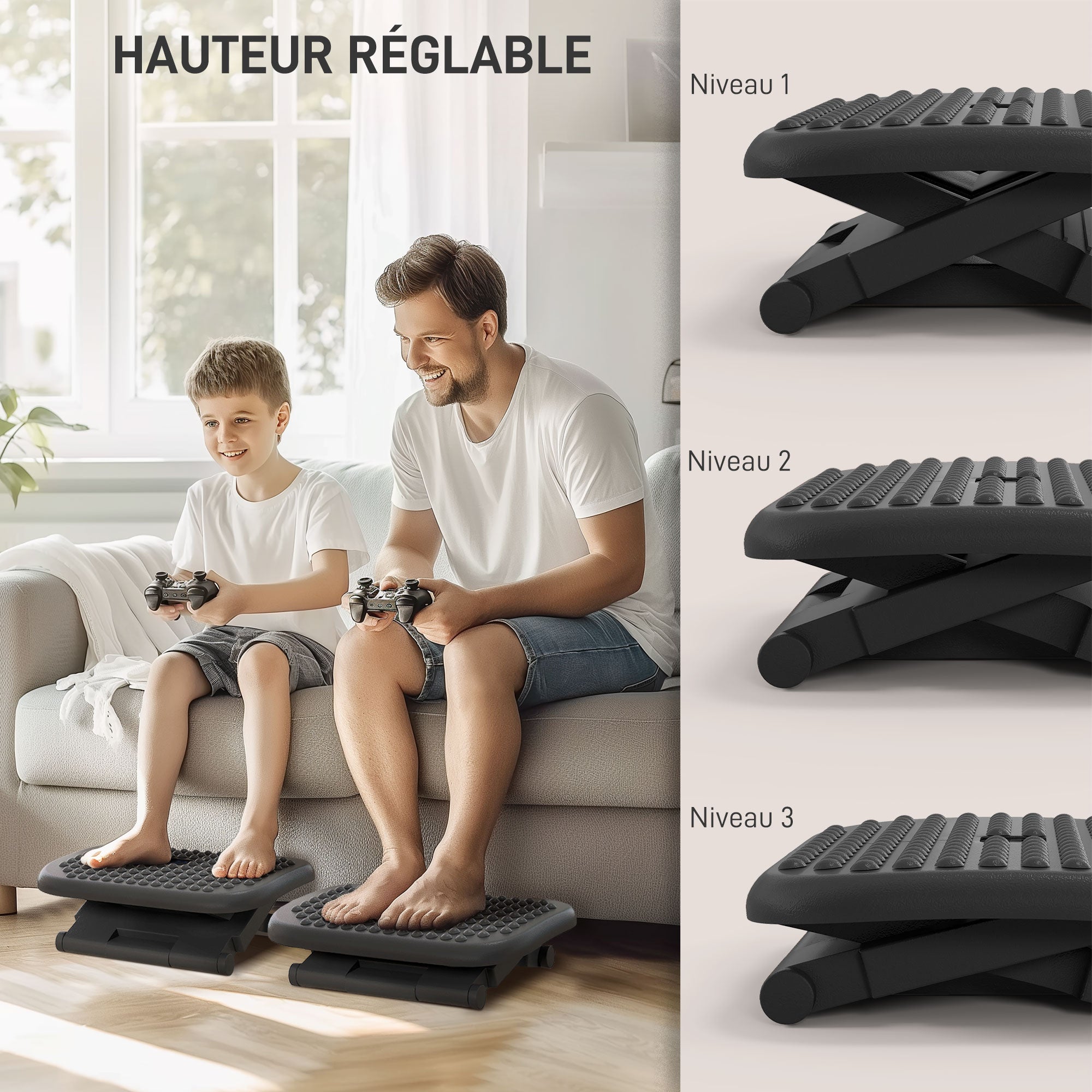 Desk Footrest, Ergonomic Footrest, Adjustable 30° Angle, 3-Position Height Adjustment, for Office and Home, Black