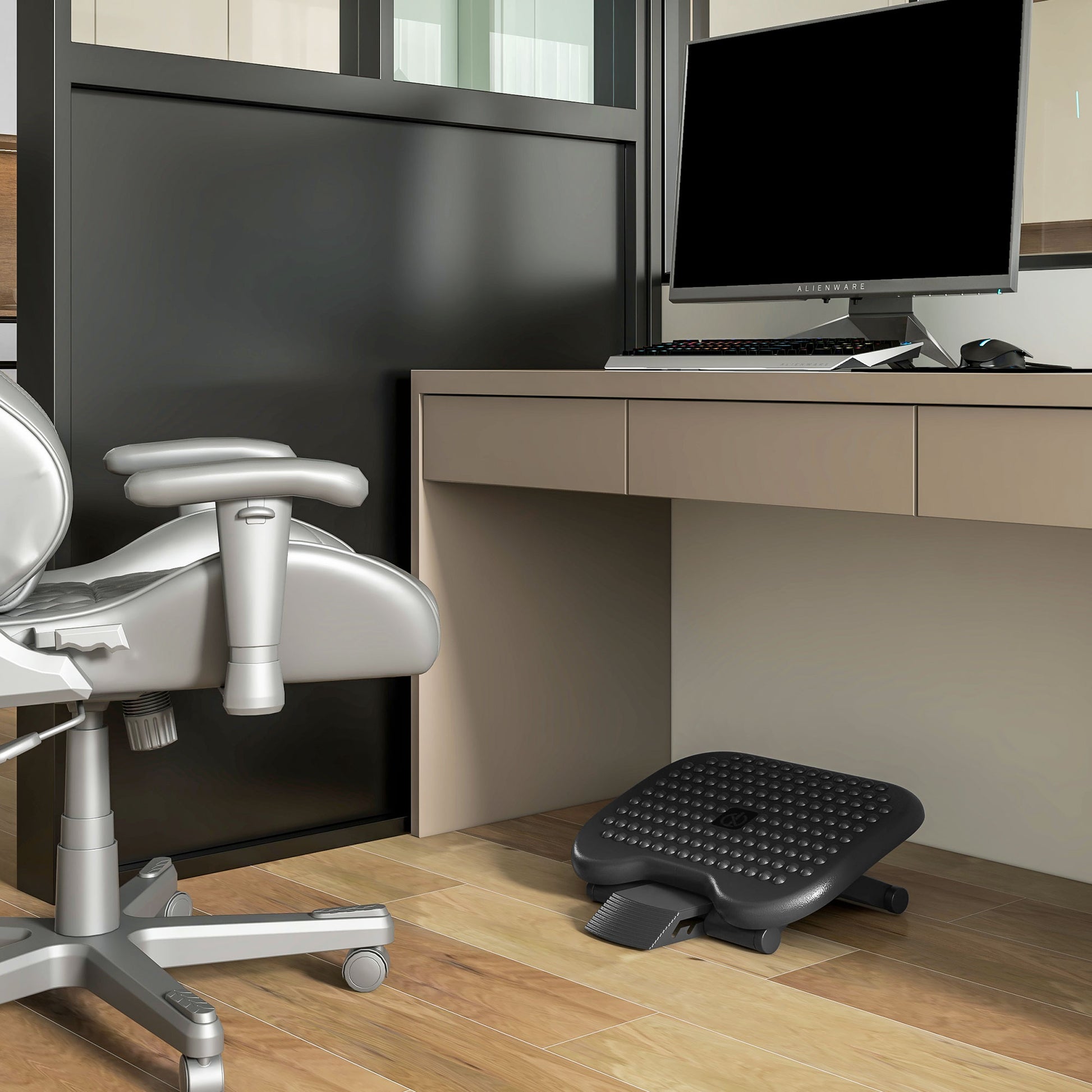Desk Footrest, Ergonomic Footrest, Adjustable 30° Angle, 3-Position Height Adjustment, for Office and Home, Black