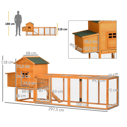 Wooden Chicken House, Chicken Coop for Outdoor Chickens, with Nest, Separate Nest, Multiple Doors, Removable Bottom, for 3 to 6 Chickens, Made of Solid Wood, Orange