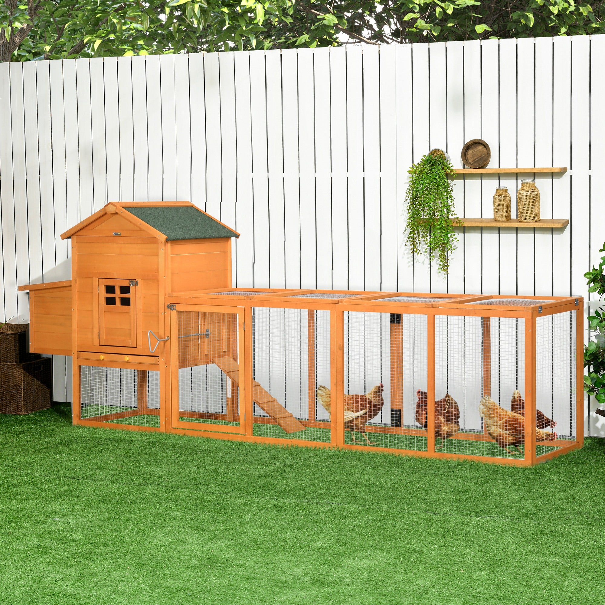 Wooden Chicken House, Chicken Coop for Outdoor Chickens, with Nest, Separate Nest, Multiple Doors, Removable Bottom, for 3 to 6 Chickens, Made of Solid Wood, Orange