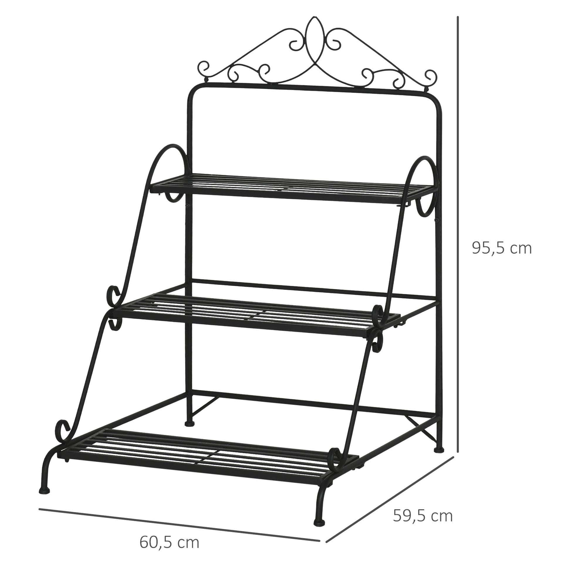 Metal Flower Stand 3 Tiers Plant Stand Plant Stand Ladder Shelf Flower Stand Indoor Outdoor Black 60.5 x 59.5 x 95.5 cm