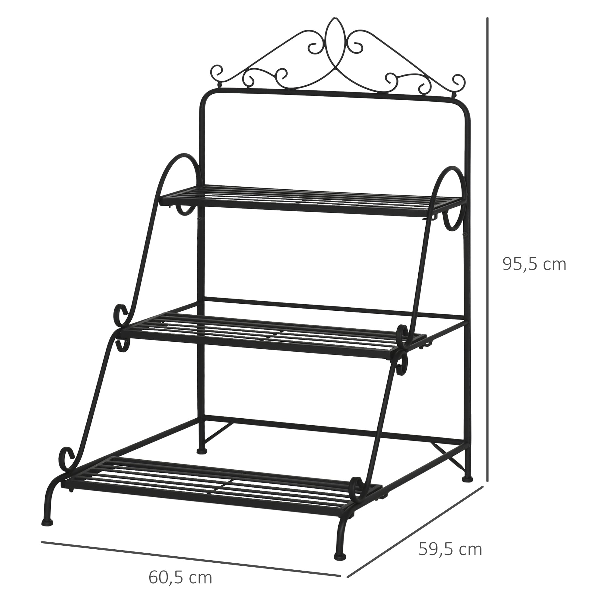 Metal Flower Stand 3 Tiers Plant Stand Plant Stand Ladder Shelf Flower Stand Indoor Outdoor Black 60.5 x 59.5 x 95.5 cm