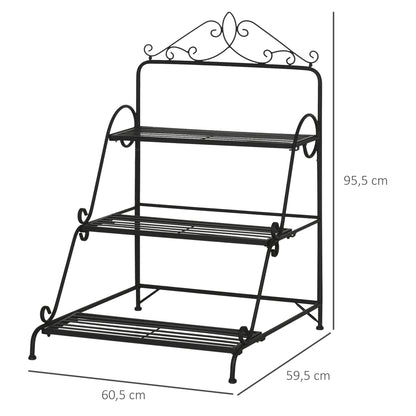 Metal Flower Stand 3 Tiers Plant Stand Plant Stand Ladder Shelf Flower Stand Indoor Outdoor Black 60.5 x 59.5 x 95.5 cm