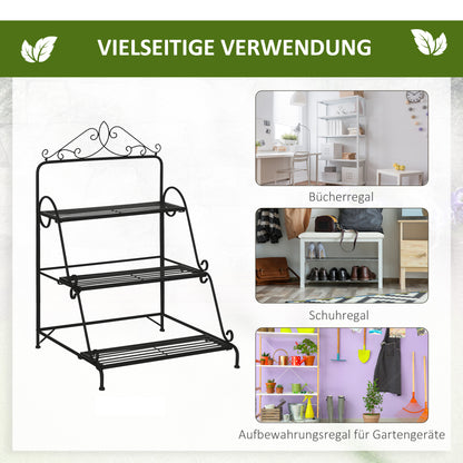 Metal Flower Stand 3 Tiers Plant Stand Plant Stand Ladder Shelf Flower Stand Indoor Outdoor Black 60.5 x 59.5 x 95.5 cm