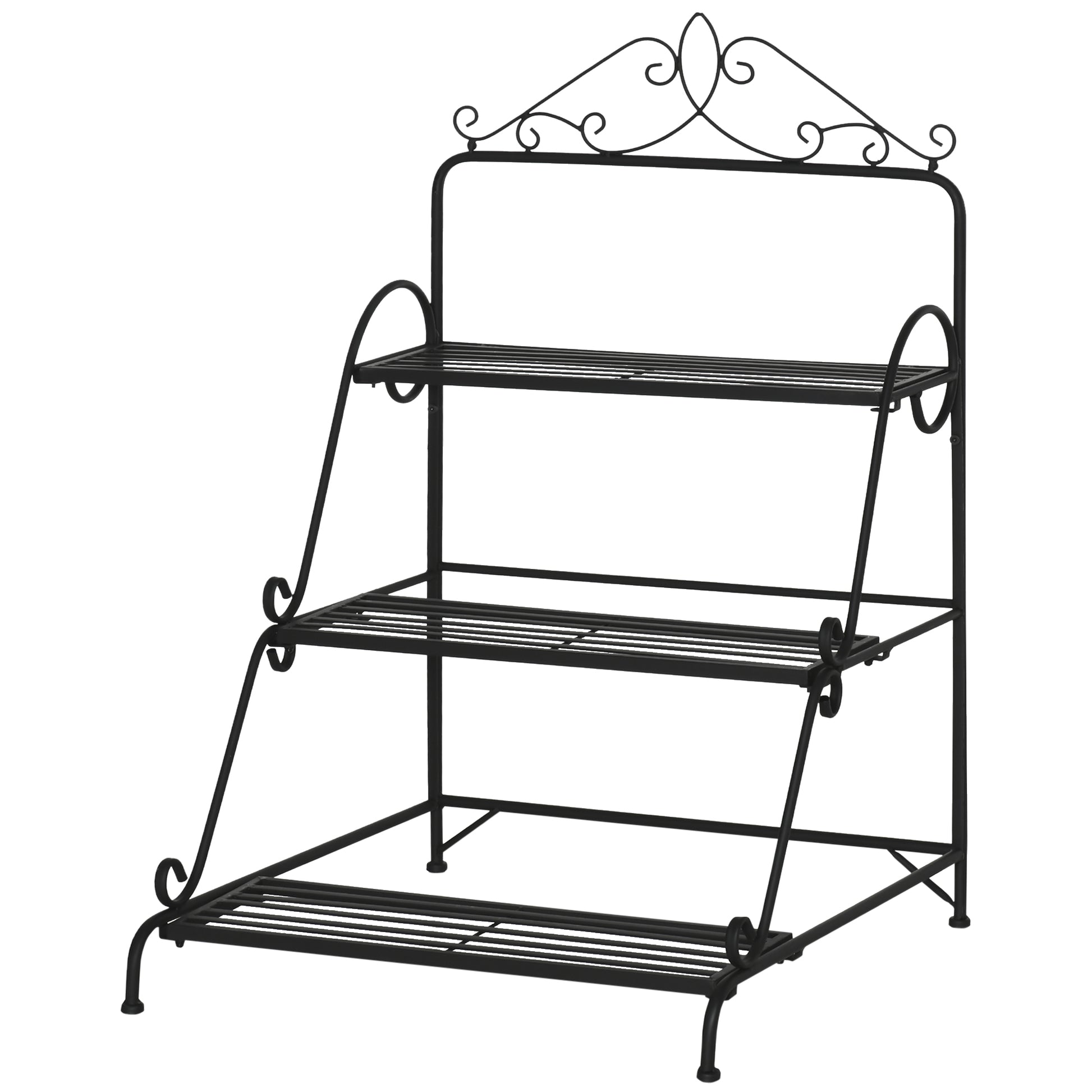 Metal Flower Stand 3 Tiers Plant Stand Plant Stand Ladder Shelf Flower Stand Indoor Outdoor Black 60.5 x 59.5 x 95.5 cm