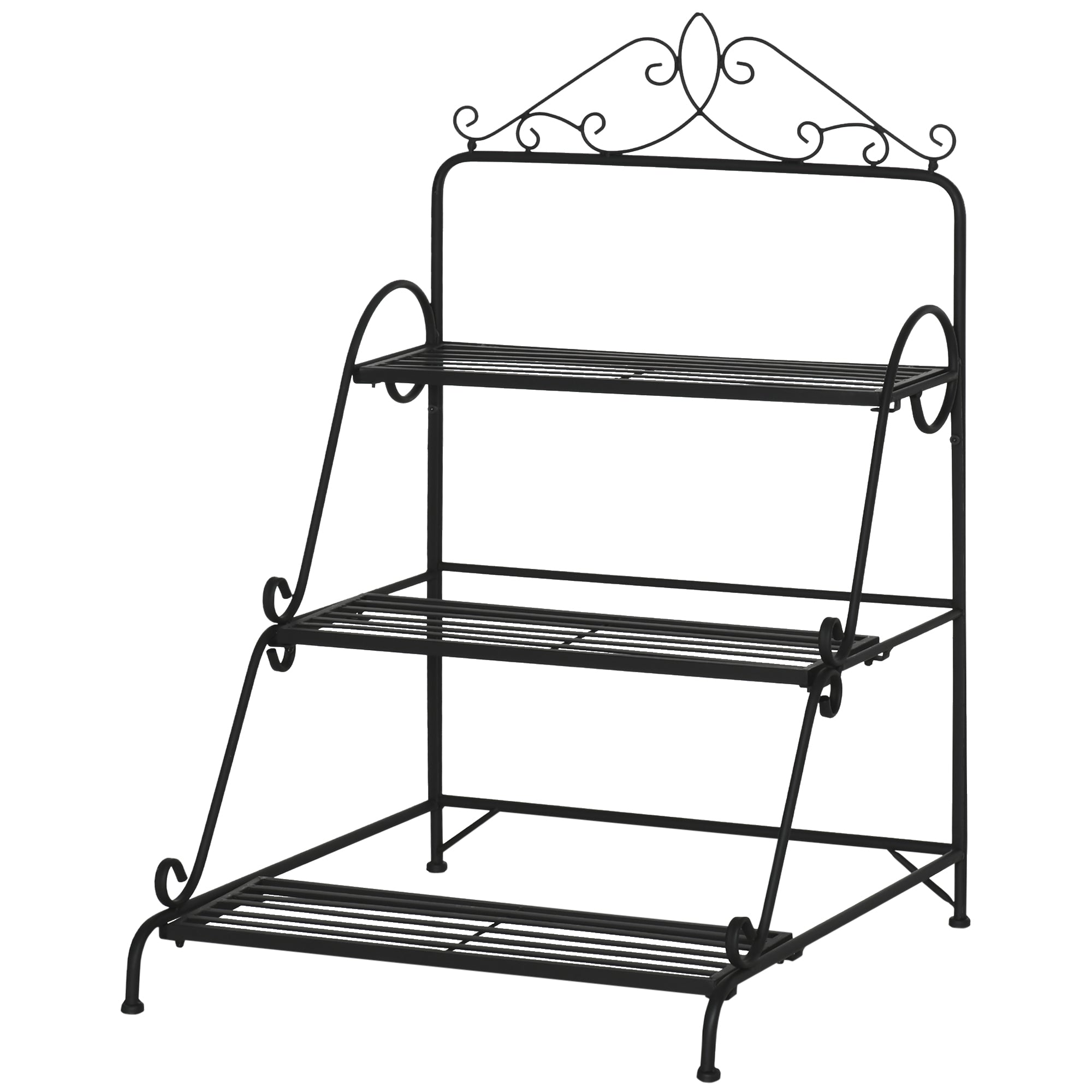 Metal Flower Stand 3 Tiers Plant Stand Plant Stand Ladder Shelf Flower Stand Indoor Outdoor Black 60.5 x 59.5 x 95.5 cm