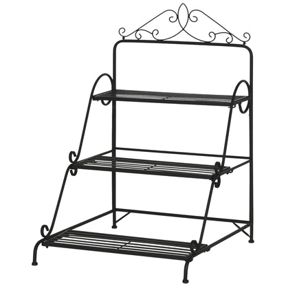 Metal Flower Stand 3 Tiers Plant Stand Plant Stand Ladder Shelf Flower Stand Indoor Outdoor Black 60.5 x 59.5 x 95.5 cm