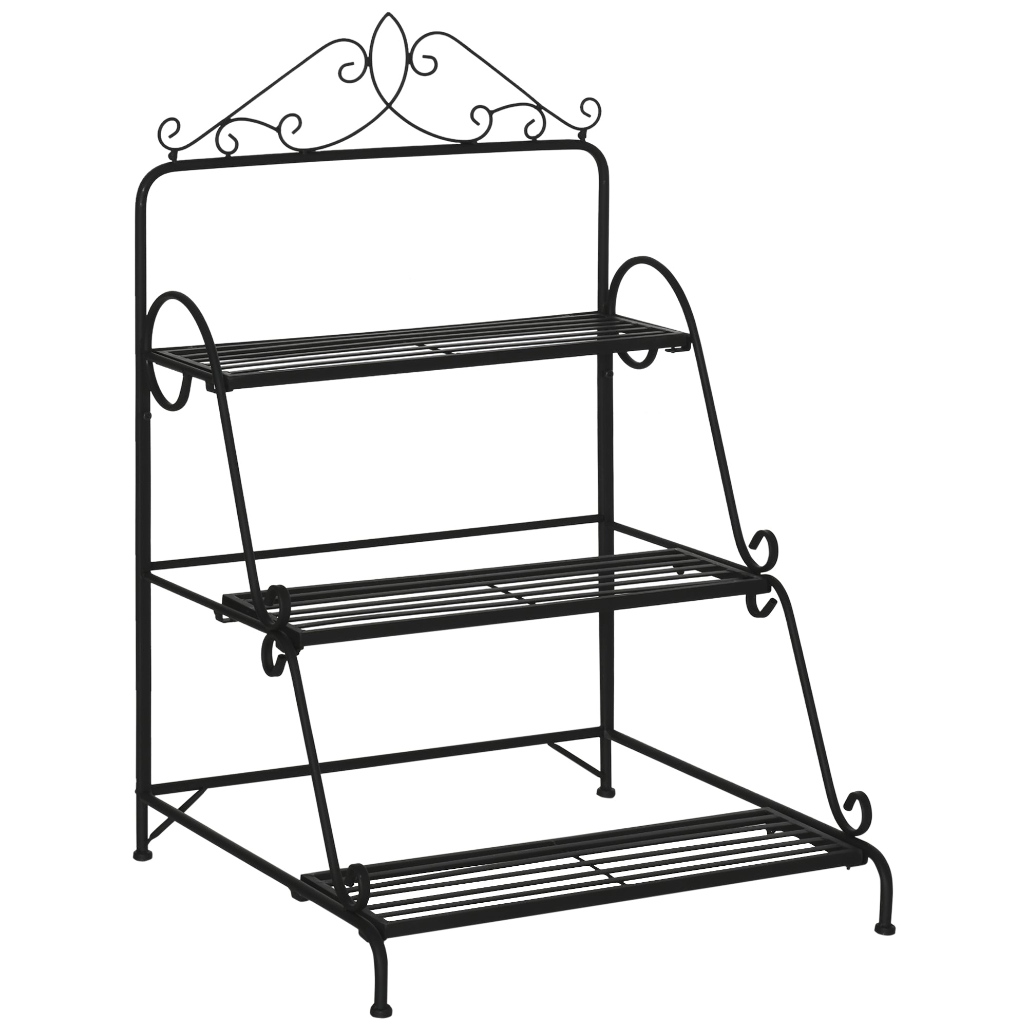 Metal Flower Stand 3 Tiers Plant Stand Plant Stand Ladder Shelf Flower Stand Indoor Outdoor Black 60.5 x 59.5 x 95.5 cm