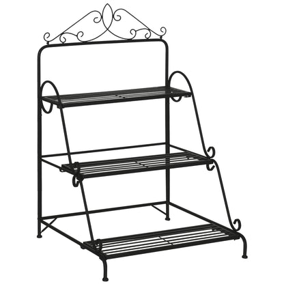 Metal Flower Stand 3 Tiers Plant Stand Plant Stand Ladder Shelf Flower Stand Indoor Outdoor Black 60.5 x 59.5 x 95.5 cm