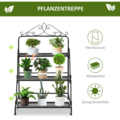 Metal Flower Stand 3 Tiers Plant Stand Plant Stand Ladder Shelf Flower Stand Indoor Outdoor Black 60.5 x 59.5 x 95.5 cm