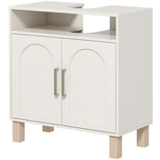 Bathroom Under Sink Cabinet, Under Sink Cabinet, Open Shelf Cupboard with 2 Magnetic Doors and Adjustable Shelf, 60 x 30 x 63 cm, White