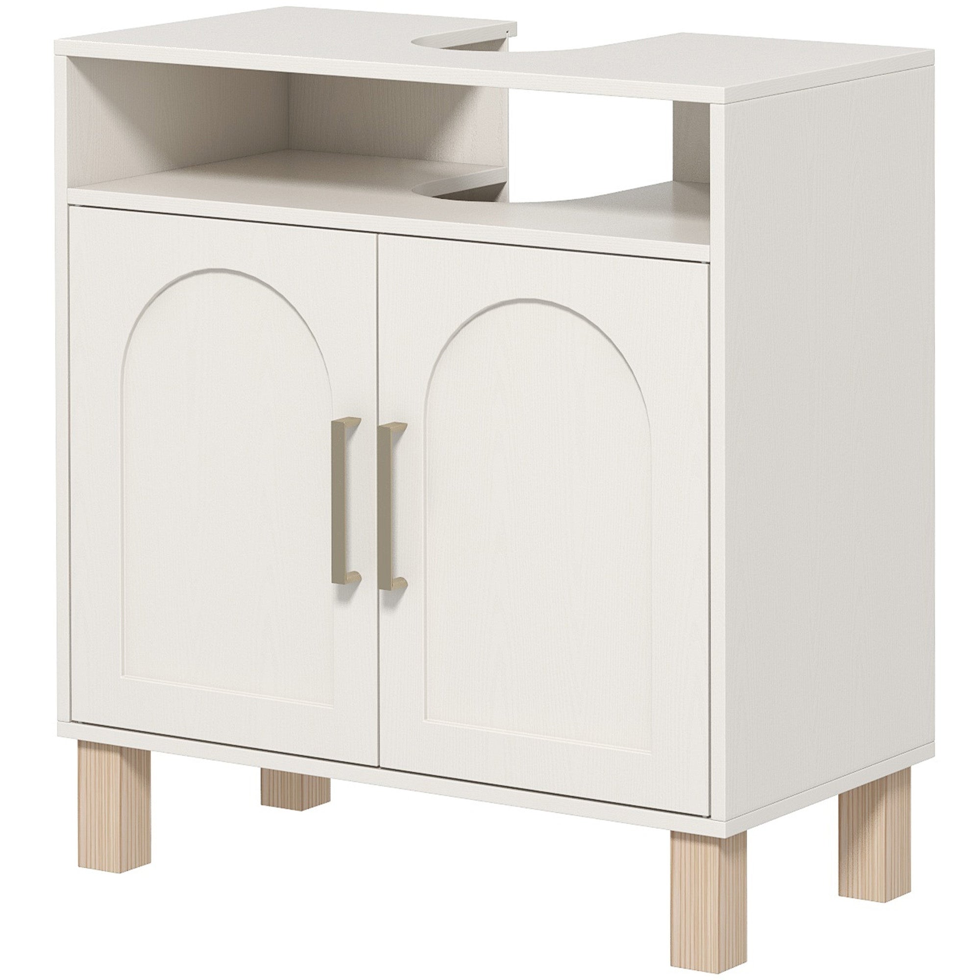 Bathroom Under Sink Cabinet, Under Sink Cabinet, Open Shelf Cupboard with 2 Magnetic Doors and Adjustable Shelf, 60 x 30 x 63 cm, White
