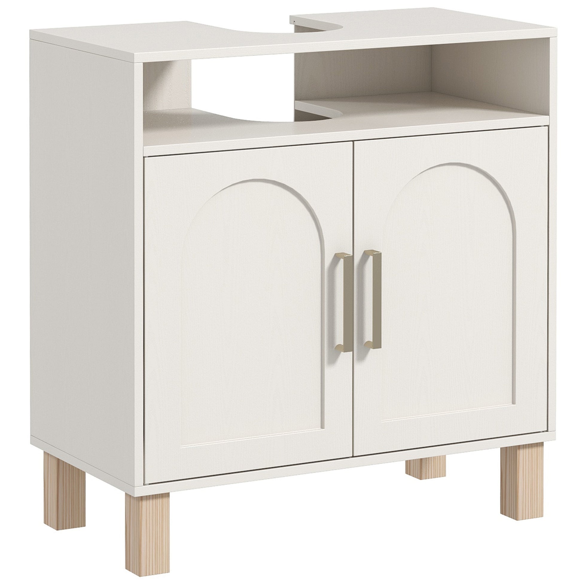Bathroom Under Sink Cabinet, Under Sink Cabinet, Open Shelf Cupboard with 2 Magnetic Doors and Adjustable Shelf, 60 x 30 x 63 cm, White