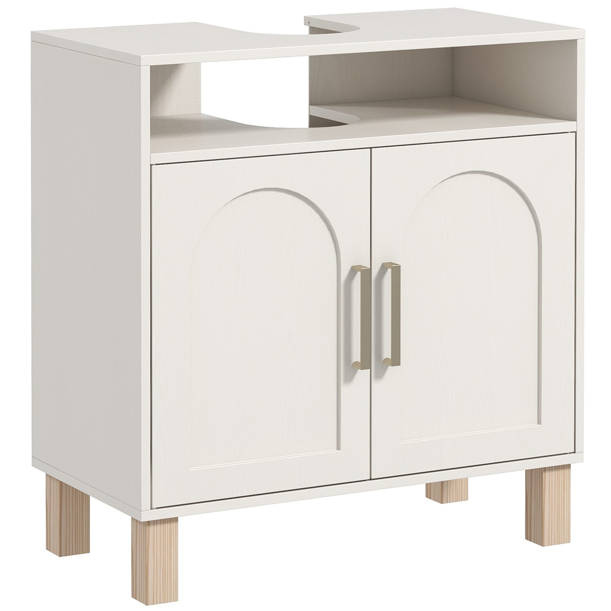Bathroom Under Sink Cabinet, Under Sink Cabinet, Open Shelf Cupboard with 2 Magnetic Doors and Adjustable Shelf, 60 x 30 x 63 cm, White