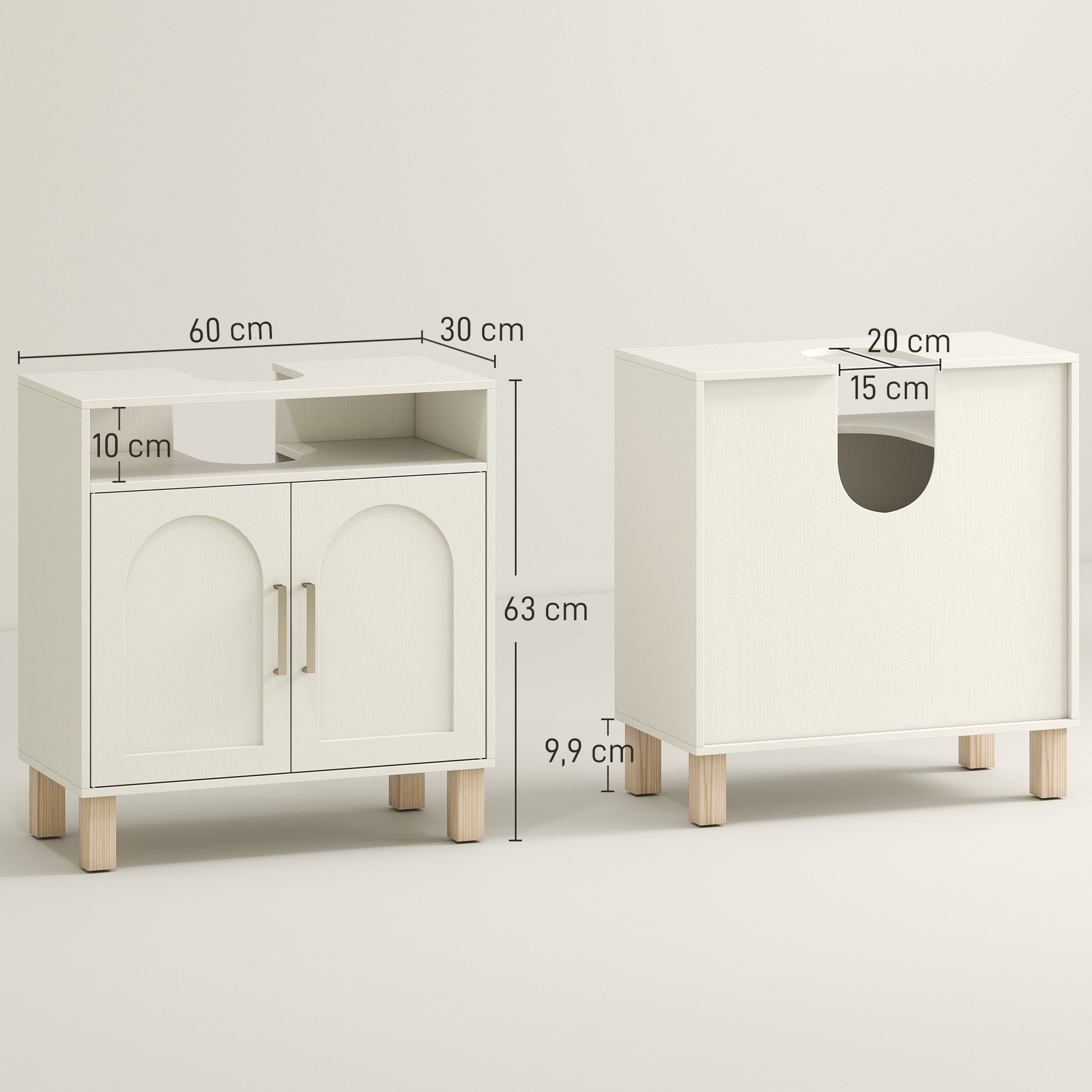 Bathroom Under Sink Cabinet, Under Sink Cabinet, Open Shelf Cupboard with 2 Magnetic Doors and Adjustable Shelf, 60 x 30 x 63 cm, White