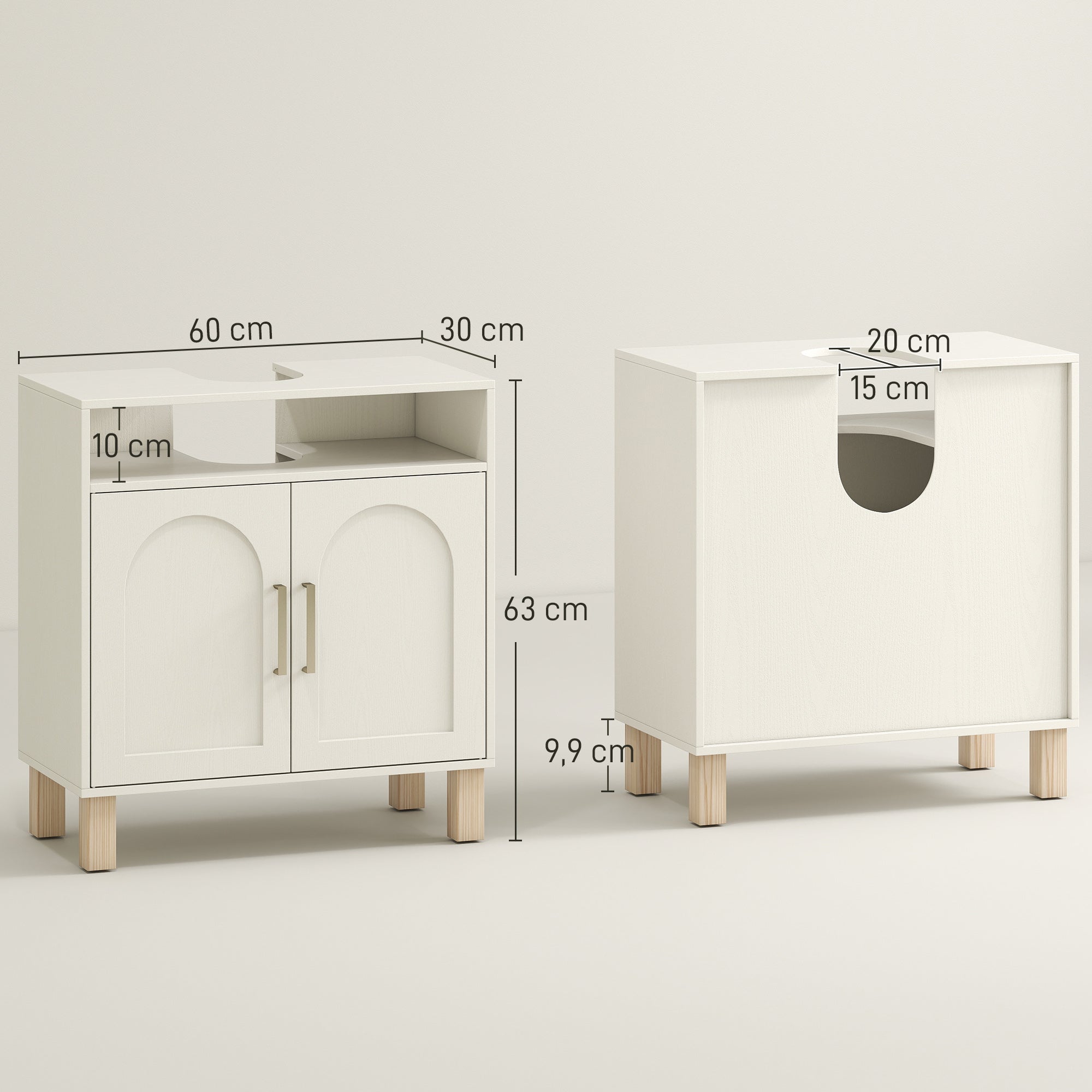Bathroom Under Sink Cabinet, Under Sink Cabinet, Open Shelf Cupboard with 2 Magnetic Doors and Adjustable Shelf, 60 x 30 x 63 cm, White