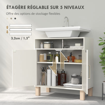 Bathroom Under Sink Cabinet, Under Sink Cabinet, Open Shelf Cupboard with 2 Magnetic Doors and Adjustable Shelf, 60 x 30 x 63 cm, White