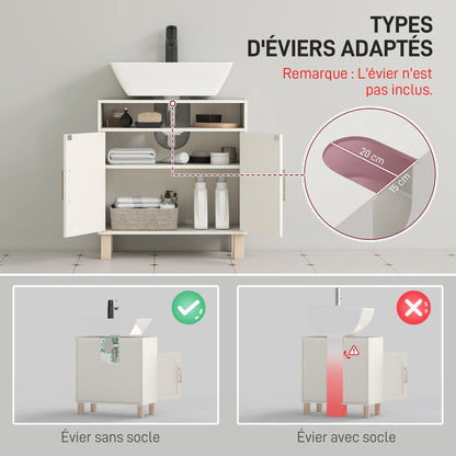Bathroom Under Sink Cabinet, Under Sink Cabinet, Open Shelf Cupboard with 2 Magnetic Doors and Adjustable Shelf, 60 x 30 x 63 cm, White