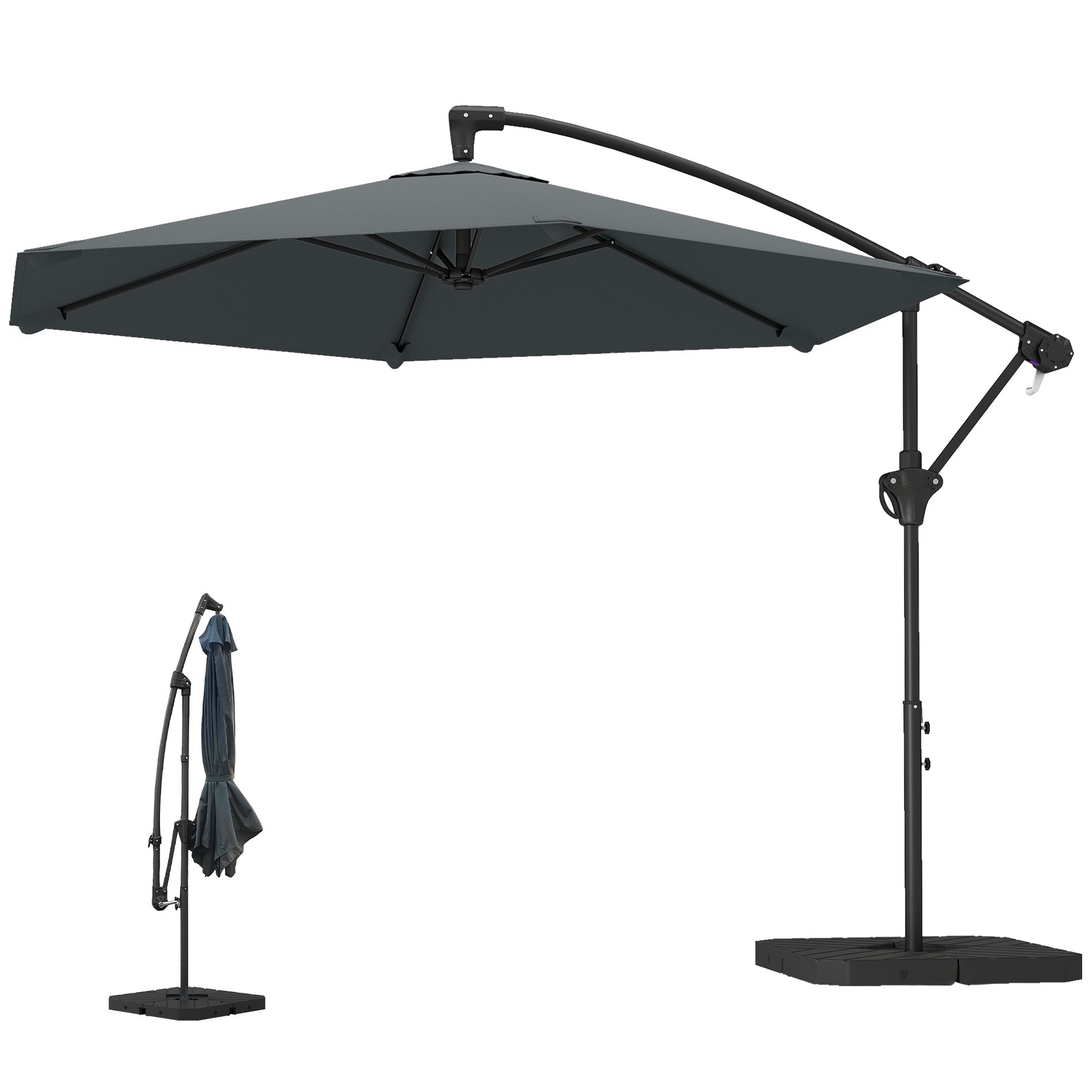 3 m Offset Cantilever Umbrella with Crank & Locking Arm — Water-Resistant, UPF 30+, Dark Gray
