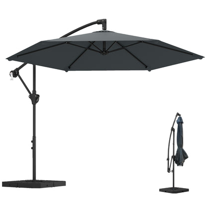 3 m Offset Cantilever Umbrella with Crank & Locking Arm — Water-Resistant, UPF 30+, Dark Gray