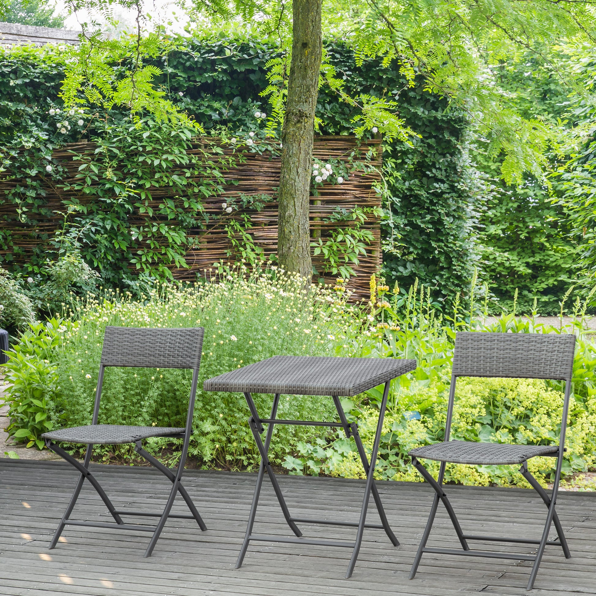 Polyrattan Garden Furniture Set, Outdoor Lounge Balcony Furniture for 2 Persons, 3-Piece Seating Group, 2 Chairs, Table, Weatherproof Garden Lounge for Garden, Terrace, Balcony, Gray