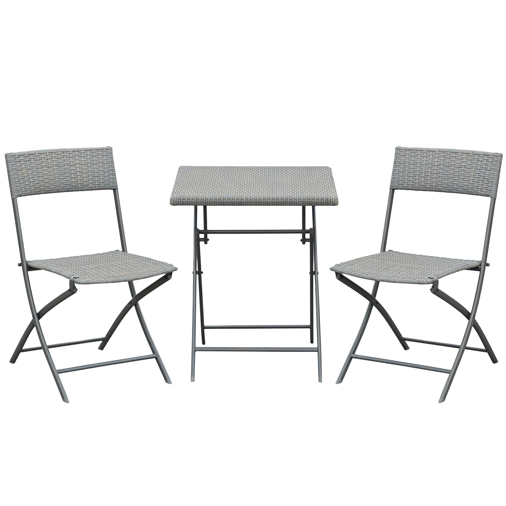 Polyrattan Garden Furniture Set, Outdoor Lounge Balcony Furniture for 2 Persons, 3-Piece Seating Group, 2 Chairs, Table, Weatherproof Garden Lounge for Garden, Terrace, Balcony, Gray