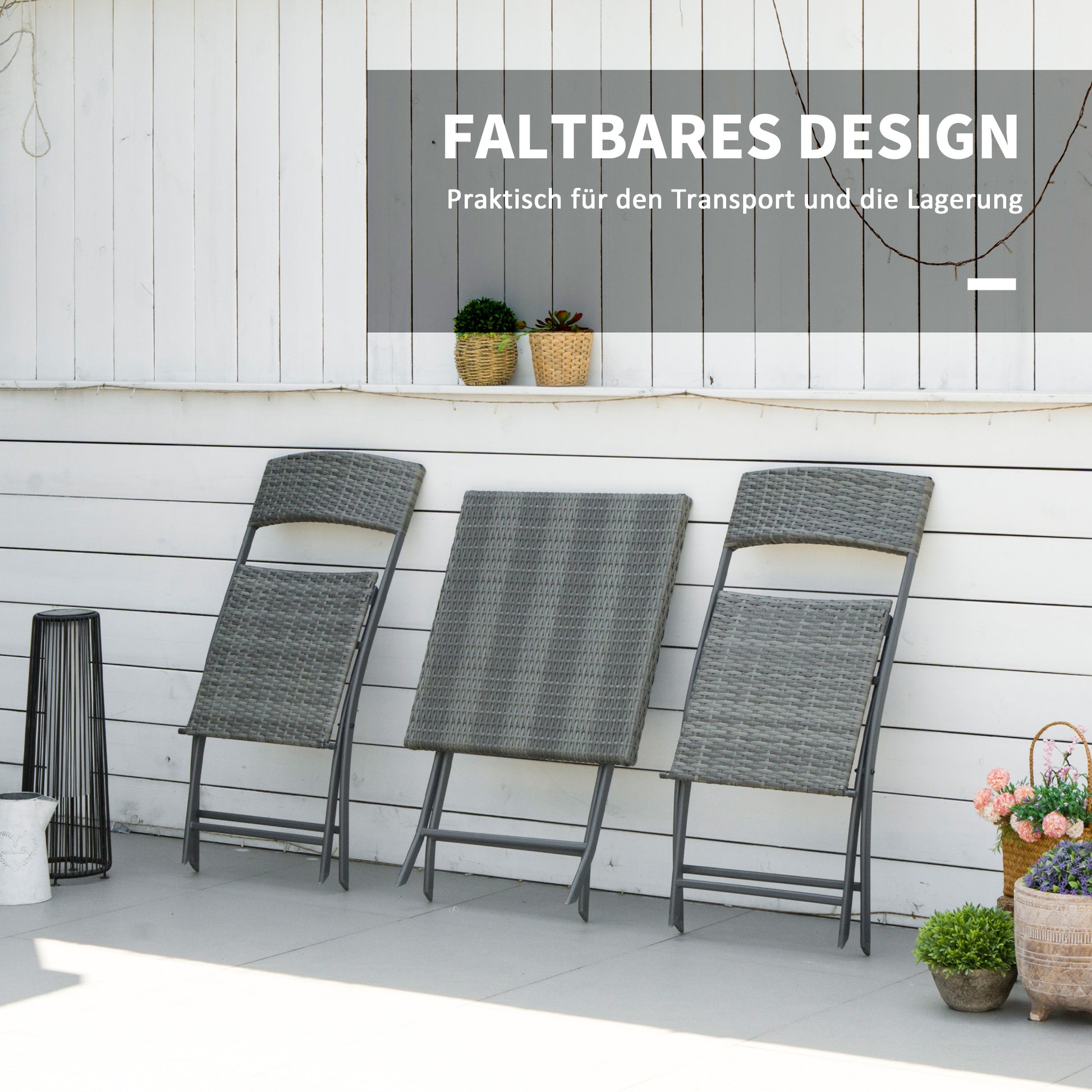 Polyrattan Garden Furniture Set, Outdoor Lounge Balcony Furniture for 2 Persons, 3-Piece Seating Group, 2 Chairs, Table, Weatherproof Garden Lounge for Garden, Terrace, Balcony, Gray