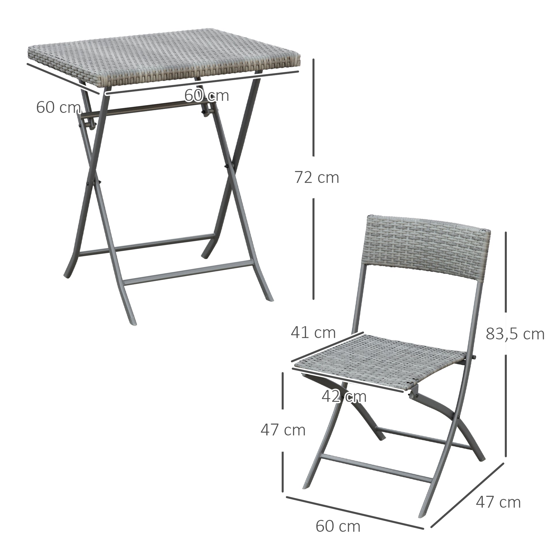 Polyrattan Garden Furniture Set, Outdoor Lounge Balcony Furniture for 2 Persons, 3-Piece Seating Group, 2 Chairs, Table, Weatherproof Garden Lounge for Garden, Terrace, Balcony, Gray