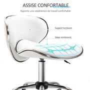 Rolling Stool Work Stool with Adjustable Height 44-56 cm and Backrest, 360° Swivel Office Stool for Massage Salon, Office, Clinic, White