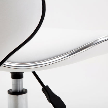 Rolling Stool Work Stool with Adjustable Height 44-56 cm and Backrest, 360° Swivel Office Stool for Massage Salon, Office, Clinic, White