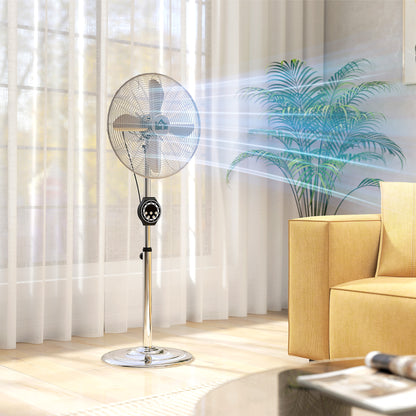 Powerful 50W Stand Fan, Height Adjustable Fan 120-135 cm, 3 Speeds, 75° Oscillation, 7.5H Timer, Remote Control, Sleep Mode, for Office and Bedroom, Silver