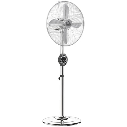 Powerful 50W Stand Fan, Height Adjustable Fan 120-135 cm, 3 Speeds, 75° Oscillation, 7.5H Timer, Remote Control, Sleep Mode, for Office and Bedroom, Silver