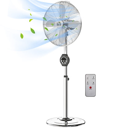 Powerful 50W Stand Fan, Height Adjustable Fan 120-135 cm, 3 Speeds, 75° Oscillation, 7.5H Timer, Remote Control, Sleep Mode, for Office and Bedroom, Silver