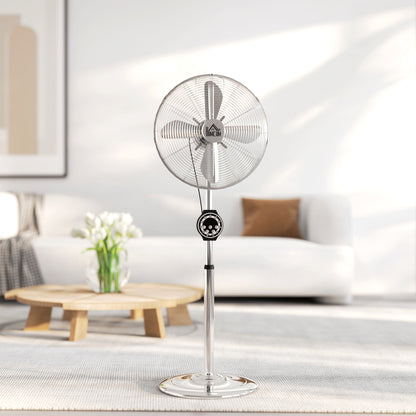 Powerful 50W Stand Fan, Height Adjustable Fan 120-135 cm, 3 Speeds, 75° Oscillation, 7.5H Timer, Remote Control, Sleep Mode, for Office and Bedroom, Silver