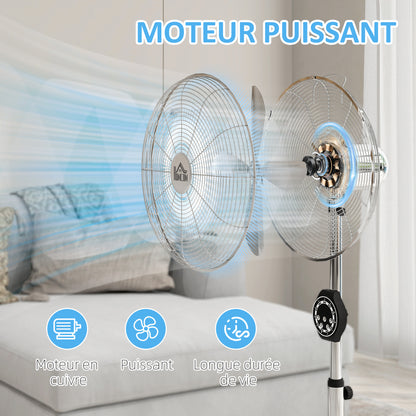 Powerful 50W Stand Fan, Height Adjustable Fan 120-135 cm, 3 Speeds, 75° Oscillation, 7.5H Timer, Remote Control, Sleep Mode, for Office and Bedroom, Silver