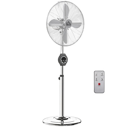 Powerful 50W Stand Fan, Height Adjustable Fan 120-135 cm, 3 Speeds, 75° Oscillation, 7.5H Timer, Remote Control, Sleep Mode, for Office and Bedroom, Silver