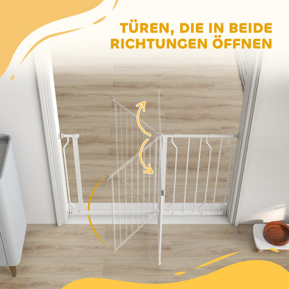 Door Guard Stair Guard with 10/20 cm Extension Door Gate without Drilling Stair Gate for Widths 75-115 cm Swivelable on Both Sides Steel White