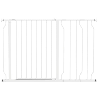 Door Guard Stair Guard with 10/20 cm Extension Door Gate without Drilling Stair Gate for Widths 75-115 cm Swivelable on Both Sides Steel White