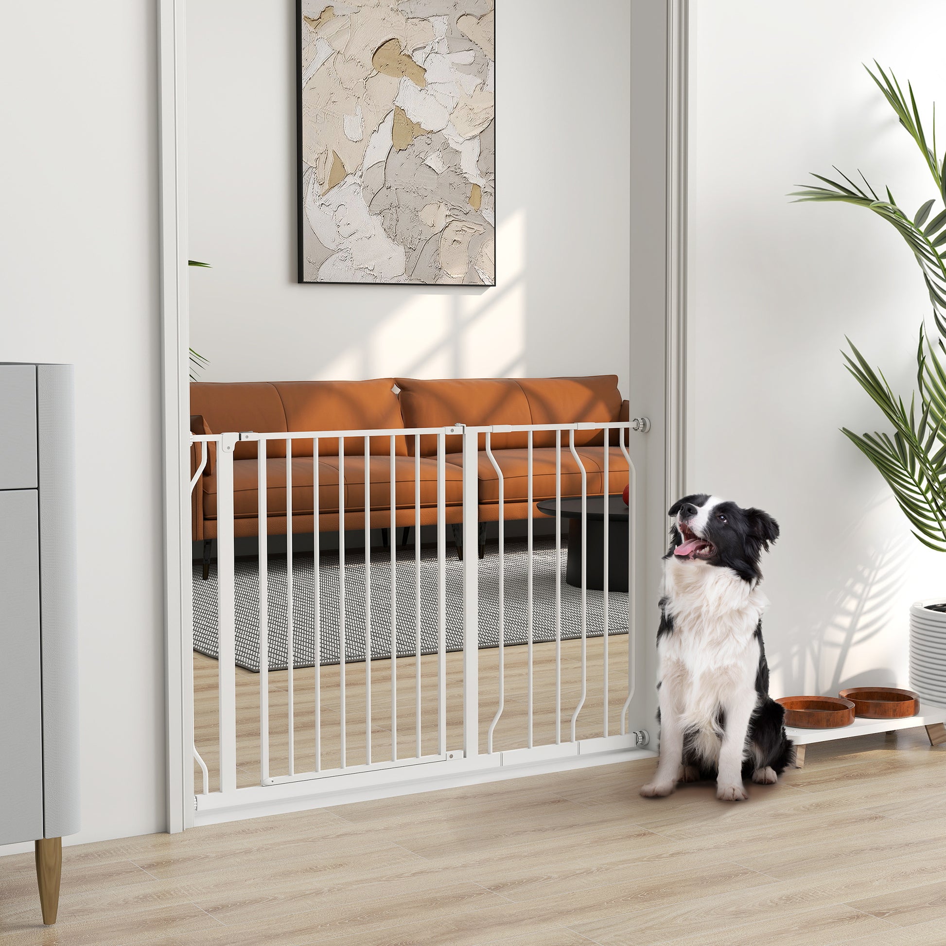 Door Guard Stair Guard with 10/20 cm Extension Door Gate without Drilling Stair Gate for Widths 75-115 cm Swivelable on Both Sides Steel White