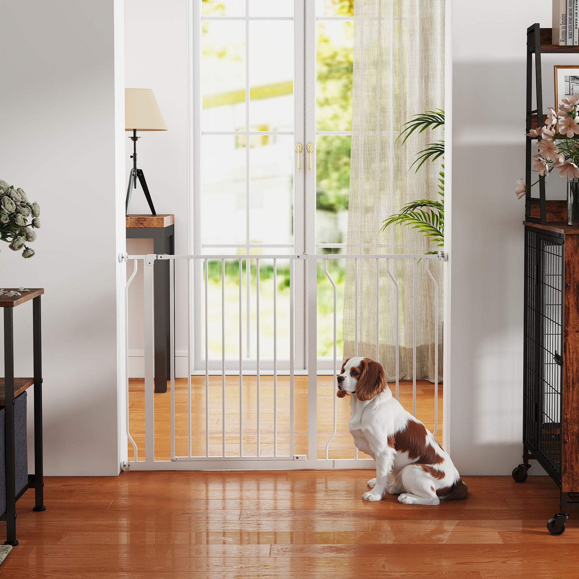 Door Guard Stair Guard with 10/20 cm Extension Door Gate without Drilling Stair Gate for Widths 75-115 cm Swivelable on Both Sides Steel White